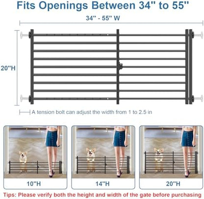 Malier Dog Gate with Door, 34-55" Extra Wide Full Metal Pet Gate Short Dog Gate - Image 3