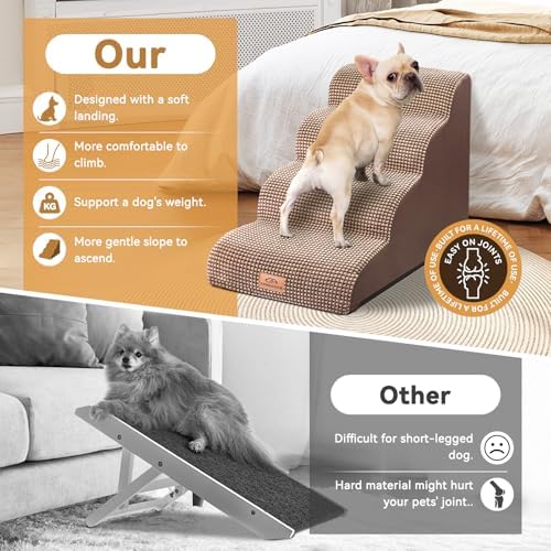 Zerbuger Dog Ramp and Stairs for Bed, Coffee 4 Steps 20" H, Nonslip Cover - Image 6