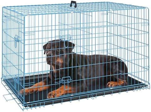 FDW | 42" Foldable Metal Dog Crate | Blue | Cage by FDW