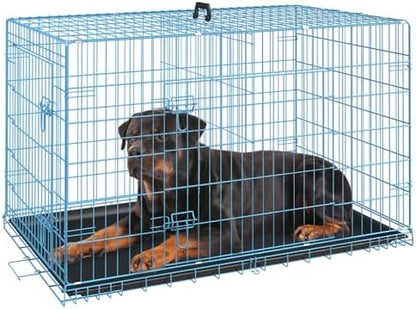 FDW | 42" Foldable Metal Dog Crate | Blue | Cage by FDW