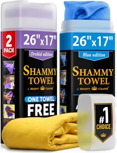 Premium Shammy Cloth for Car Drying – 2pk+1 Free – 26"x17" – Soft Chamois by MightyCleaner