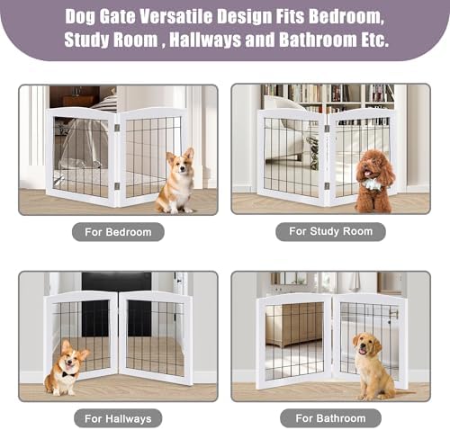 LZRS 2-Panel Freestanding Foldable Wood Dog Gate – Solid Wood & Steel Wire - Image 6