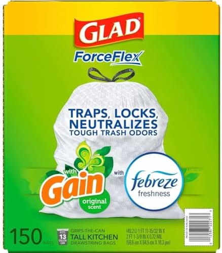 GLAD ForceFlex Tall Kitchen Drawstring White Trash Bags, Gain Original Scent - Image 3