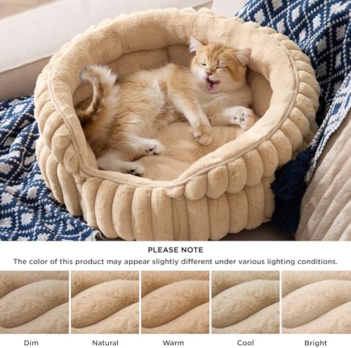 Bedsure ComfyFleece® Washable Cute Cat Bed, Soft Round Kitten Bed - Image 2