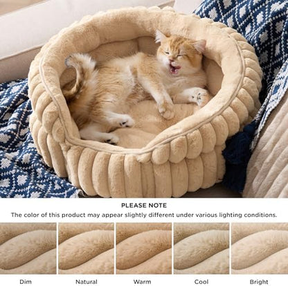 Bedsure ComfyFleece® Washable Cute Cat Bed, Soft Round Kitten Bed - Image 2
