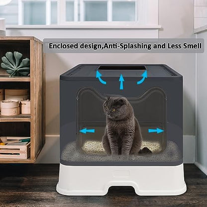 Foldable Cat Litter Box with Lid, Enclosed Potty, Large Top Entry - Image 7