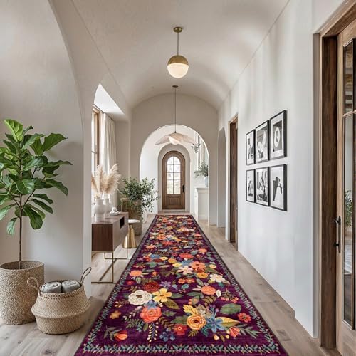 Purple Floral Hallway Runner Rug 2'6"x14' - Image 2