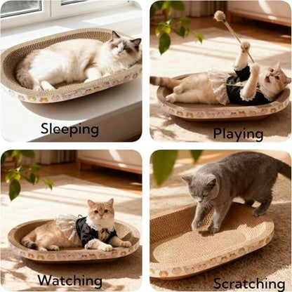 3 Pack Cat Scratcher Bed, Oval Cardboard Cat Scratcher Cat Scratch Pad Board - Image 6