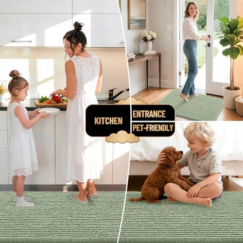 OLANLY Thick Chenille Absorbent Bathroom Rugs Mat 36x24, Sage Green - Image 6