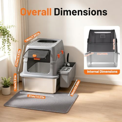 23.6x14.57x15.55 Inch XL Enclosed Stainless Steel Litter Box - Image 2