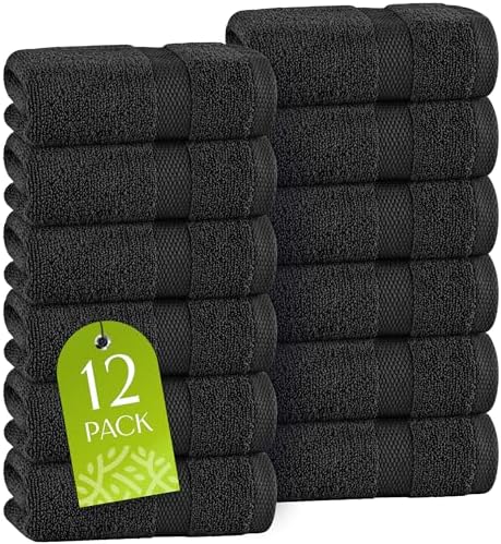Wealuxe Black Washcloths 12x12 Inch by WhiteClassic