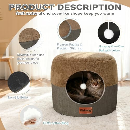 2-in-1 Cat Bed Cave, Cozy Covered Cat Beds - Image 3