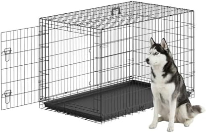 FDW | 48" Foldable Metal Dog Crate | Black | Cage by FDW