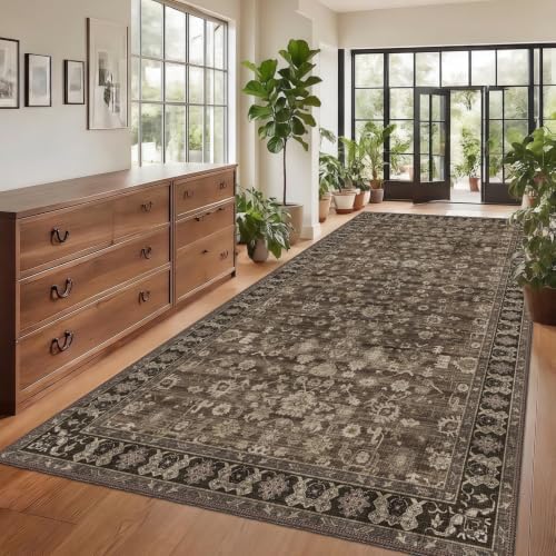 Vintage Washable 6x12 Rug Soft Wide Non-Slip Hallway Runner Brown by NYZEL