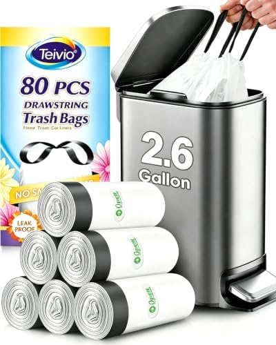 Teivio 2.6 Gallon 80 Counts Mini Small Drawstring Trash Bags Garbage Bags by Teivio
