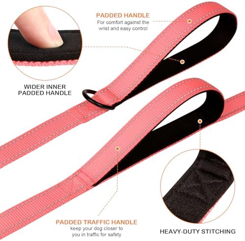 Joytale Dog Leash for Large Dogs that Pull, Double Handle, Neon Pink - Image 2