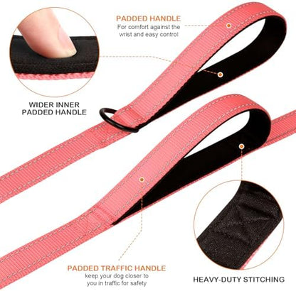Joytale Dog Leash for Large Dogs that Pull, Double Handle, Neon Pink - Image 2