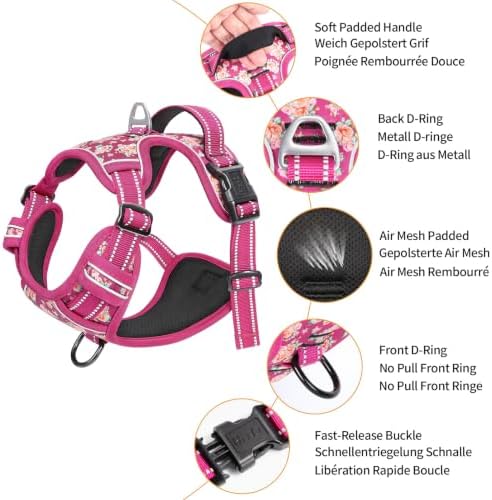 HEELE Dog Harness, Reflective, No Pull No Choke, Flower Rose - Image 3