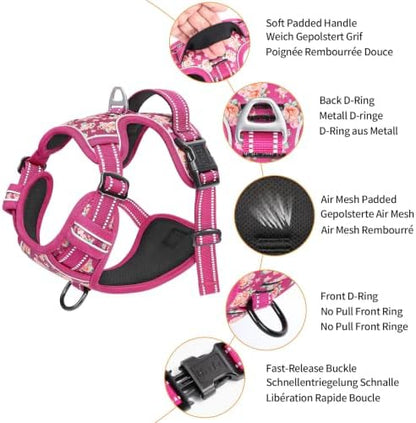 HEELE Dog Harness, Reflective, No Pull No Choke, Flower Rose - Image 2