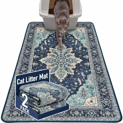 Hompet Cat Litter Mat 2 Pack, 36x48 Large Machine Washable Trapping Mats by Hompet