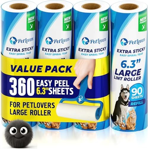 PetLovers 6.3" Extra Sticky Lint Roller 4 Pack of Large Refills Only by PetLovers