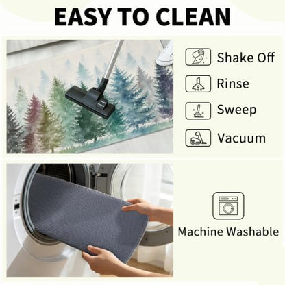 Giwawa Pine Tree Bath Rug Natural Forest Fog Washable Bathtub Mat Non Slip - Image 7
