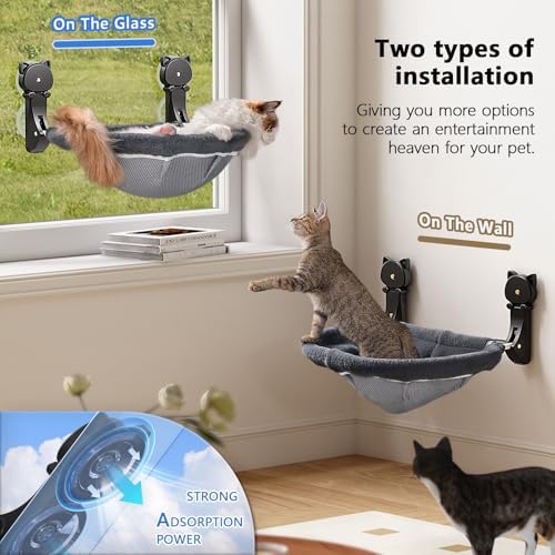 JUNSPOW Cat Window Perch Cordless, Foldable & Stable Cat Beds- Breathable Cat - Image 3