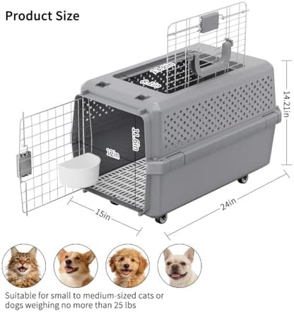 RIZZARI Hard-Sided Elevated Carrier: Rolling Pet Crate Ventilated 25 lbs - Image 2