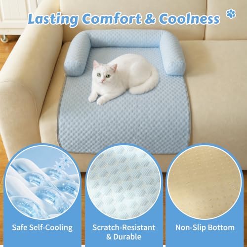 Cooling Pet Bed Mats with Neck & Head Support, 31.5 x 23.62 inch Blue - Image 2