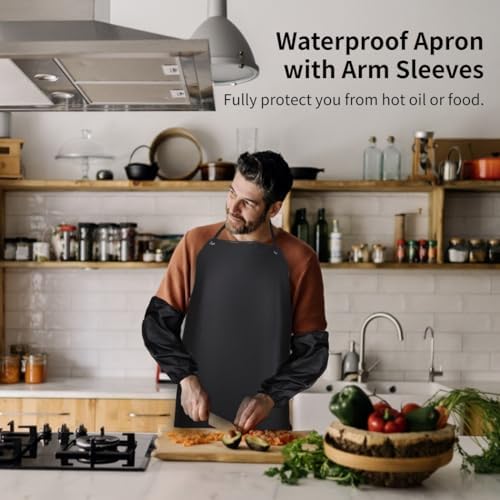 Heavy Duty Butcher Apron with Waterproof Arm Sleeves, Adjustable Cooking Apron - Image 4