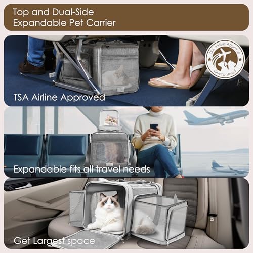 Top and 2 Sides Expandable Pet Carrier 17x11x9.5 TSA Airline Approved - Image 2