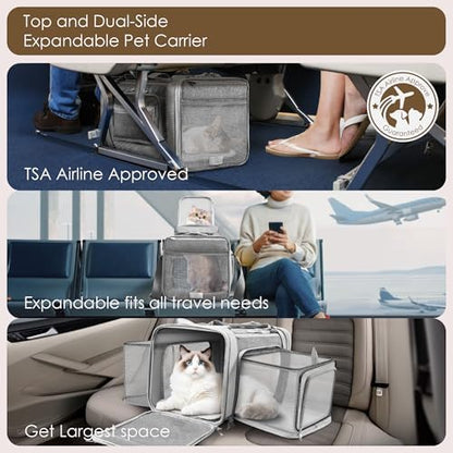 Top and 2 Sides Expandable Pet Carrier 17x11x9.5 TSA Airline Approved - Image 2