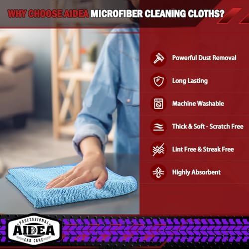 AIDEA Microfiber Cleaning Cloth Blue-50PK, Microfiber Towels - Image 3