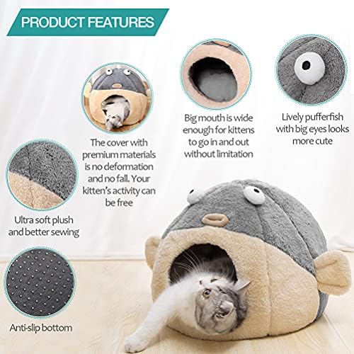 Cat Beds for Indoor Cats-Cat Bed Cave, Cute Lively Pufferfish Shape - Image 4