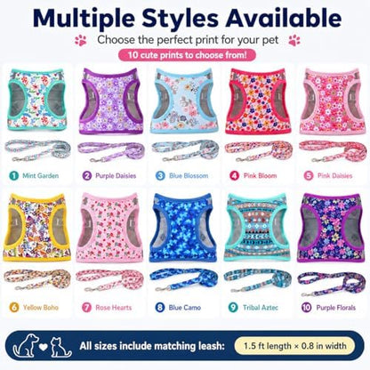 Step in Dog Harness Leash Set- All Weather Reflective No-Pull Floral Pattern - Image 5