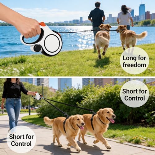 16FT Dual Retractable Dog Leash 2 Large Dogs-White - Image 5