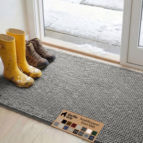 GORILLA GRIP SoakSTOPPER Dog Door Mat, Machine Wash and Dry, 48x30 Gray by GorillaGrip