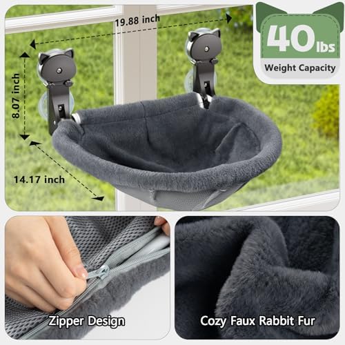 JUNSPOW Cat Window Perch Cordless, Foldable & Stable Cat Beds- Breathable Cat - Image 5