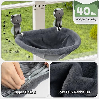 JUNSPOW Cat Window Perch Cordless, Foldable & Stable Cat Beds- Breathable Cat - Image 5