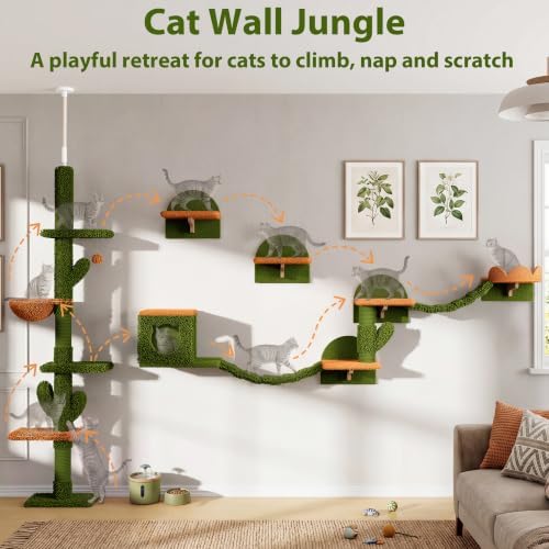 Cactus Floor to Ceiling Cat Tower, 10-in-1 Cat Wall Shelves - Image 6