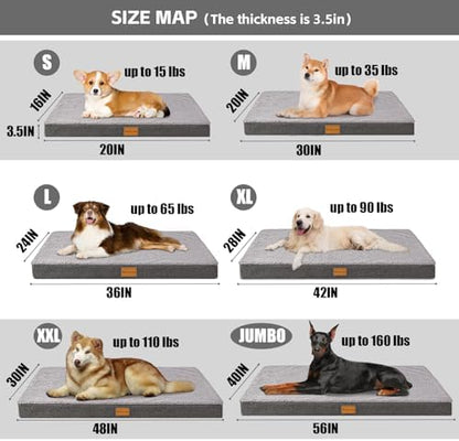 Patas Lague Orthopedic Large Dog Bed Washable Pet Sofa Mat 56''X40'' Grey - Image 6