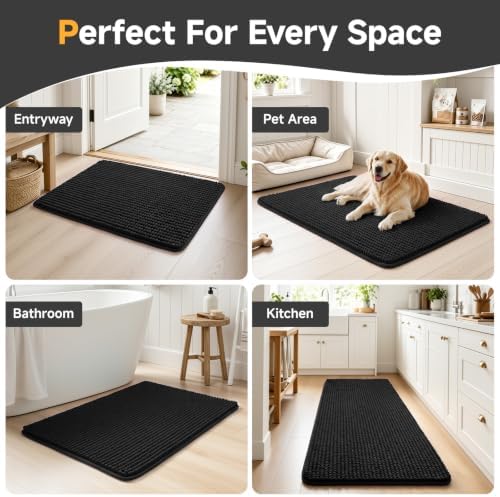 Ophanie Black Bathroom Rugs 48x20, Soft Chenille Bath Mat, Non Slip Absorbent - Image 7