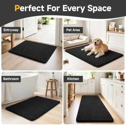 Ophanie Black Bathroom Rugs 48x20, Soft Chenille Bath Mat, Non Slip Absorbent - Image 7