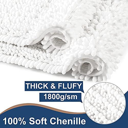 Luxury Chenille White Bathroom Rugs Sets 2 Piece, Thickened Hot Melt Rubber - Image 3