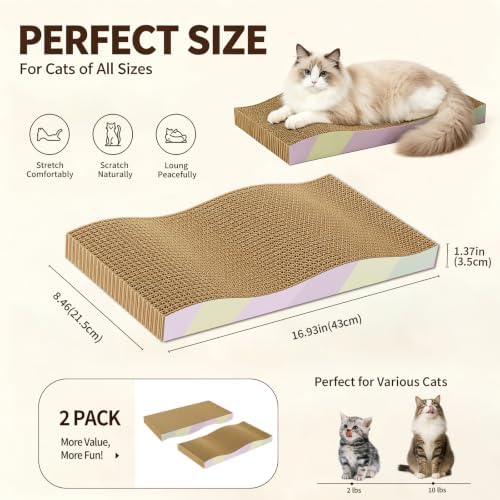 2-Pack Cardboard Cat Scratcher, Reversible & Sturdy - Image 2