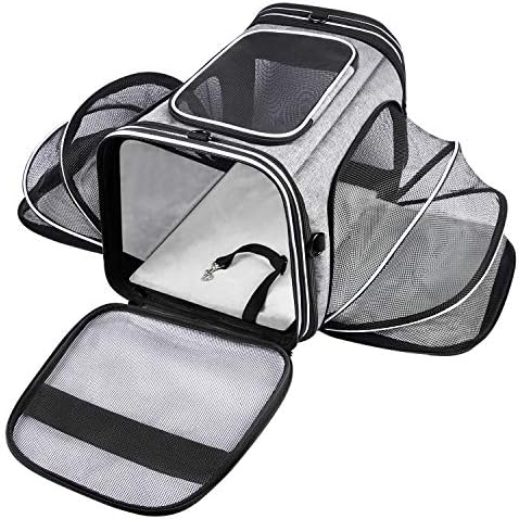 TSA Airline Approved Soft Sided Pet Carrier Top Loading 4 Side Expandable Large by MASKEYON
