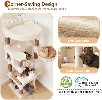 Heybly 53.1" Corner Cat Tree for Large Cats – Interactive Play HCT029MJ - Image 4