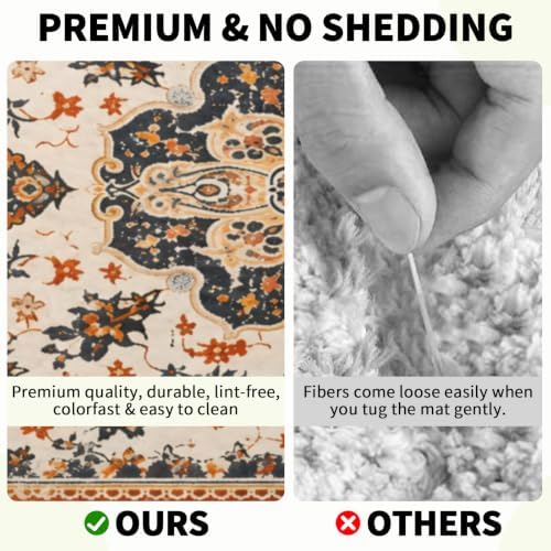 Giwawa Ethnic Boho Bath Rug Rust Coral Floral Plush Kitchen Mat 20x32 Inch Soft - Image 6