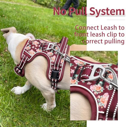 HEELE Dog Harness, Reflective, No Pull No Choke, Flower Burgundy - Image 5
