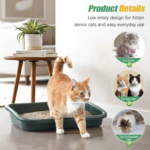 Uiifan 3Pcs Large Low Entry Cat Litter Box, Dark Green - Image 5